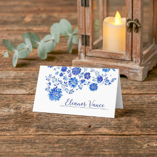 Tarjeta De Asiento Nombre de boda floral chinoiserie azul polvoriento