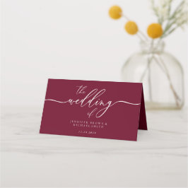 Tarjeta De Asiento Nombre de Boda Simple Burdeos