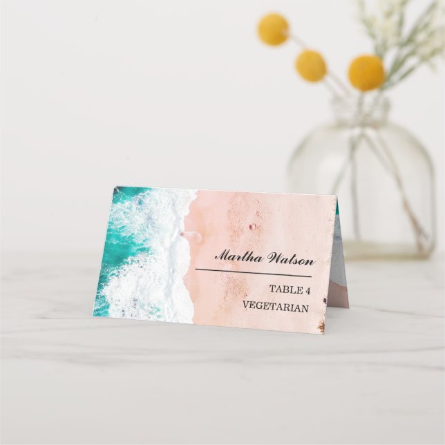 Tarjeta De Asiento Nombre de casamiento de playa de fotos personaliza (Anverso)