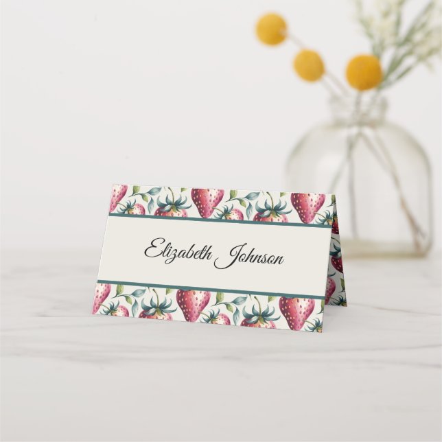 Tarjeta De Asiento Nombre de invitado de verano de fresa rosa imponen (Anverso)