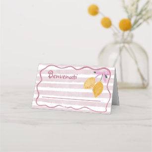Tarjeta De Asiento Nombre de niñas rayas rosadas acuarela de limón