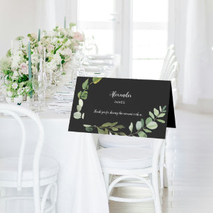 Tarjeta De Asiento Nombre personalizado Foliage de Boda negro