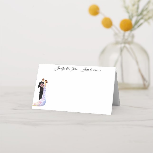 Tarjeta De Asiento Nombre plegado de la pareja de bodas (Anverso)