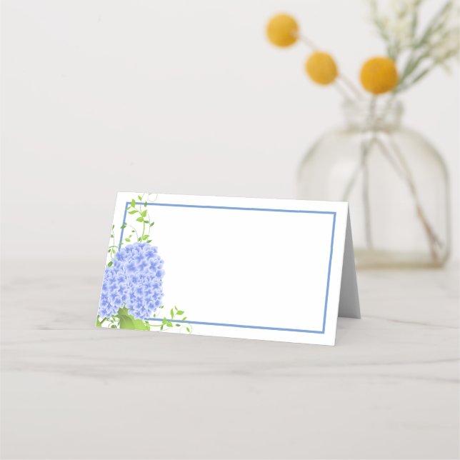 Tarjeta De Asiento Nombre plegado Lugar Tarjeta-Hidrángulos azules (Anverso)