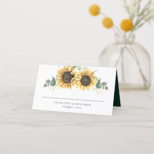 Tarjeta De Asiento Nombre y Boda de fecha del girasol floral