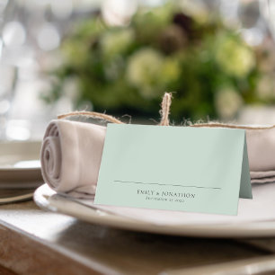 Tarjeta De Asiento Nombres minimalistas Fecha Boda verde de sabios