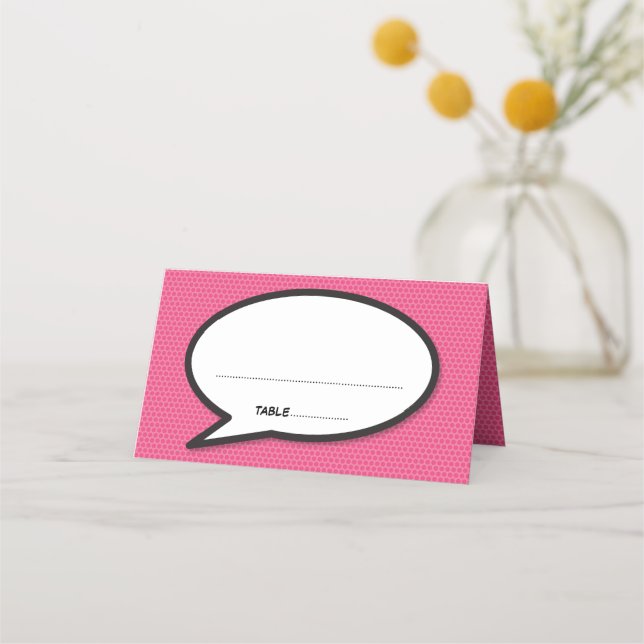 Tarjeta De Asiento Nombres personalizados y arte pop de libro de hist (Anverso)