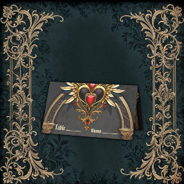 Tarjeta De Asiento Nudos celtas y un corazón de elegancia gótica.