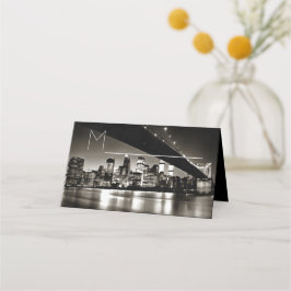Tarjeta De Asiento Nueva York moderna en blanco y negro de noche