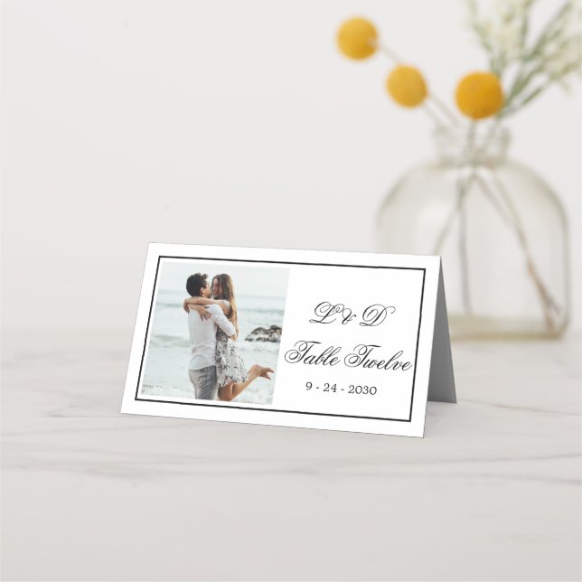 Tarjeta De Asiento Número de la mesa del Boda blanco negro elegante (Anverso)