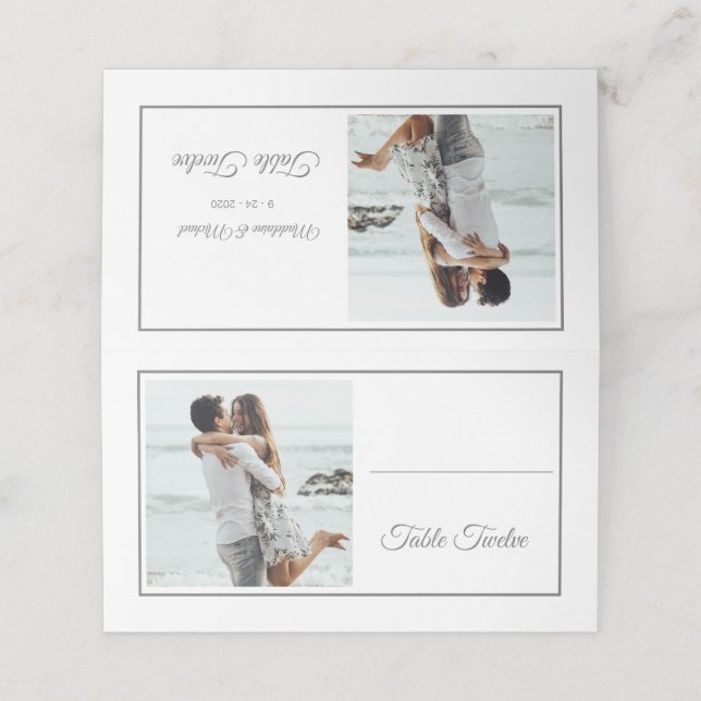 Tarjeta De Asiento Número de mesa Boda elegante de Photo Silver para  (Exterior desplegado)