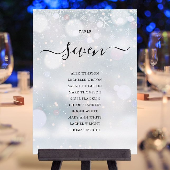 Tarjeta de Asiento Número de Mesa Copos de Nieve d (Winter Snowflakes Table Number Seating Chart)