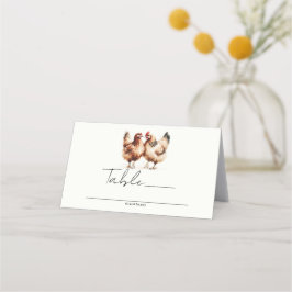 Tarjeta De Asiento Número de mesa de boda campestre de gallinas marro