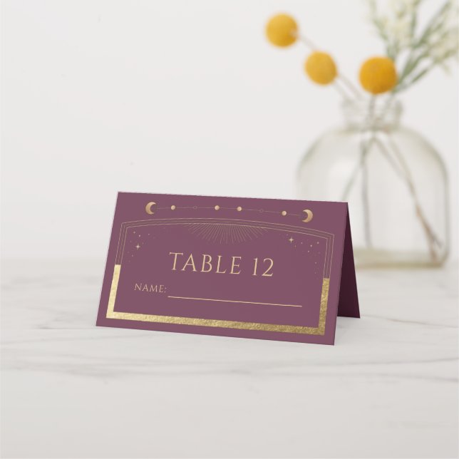 Tarjeta De Asiento Número de mesa de boda celestial Plum Gold (Anverso)
