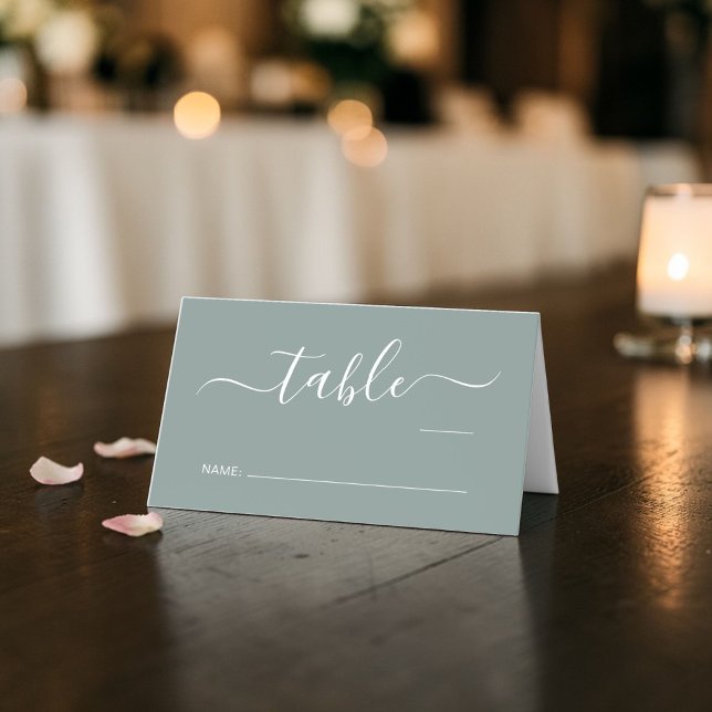 Tarjeta De Asiento Número de mesa de boda Chic Script Sage Green (Chic Script Sage Green Wedding Table Number Place Card)