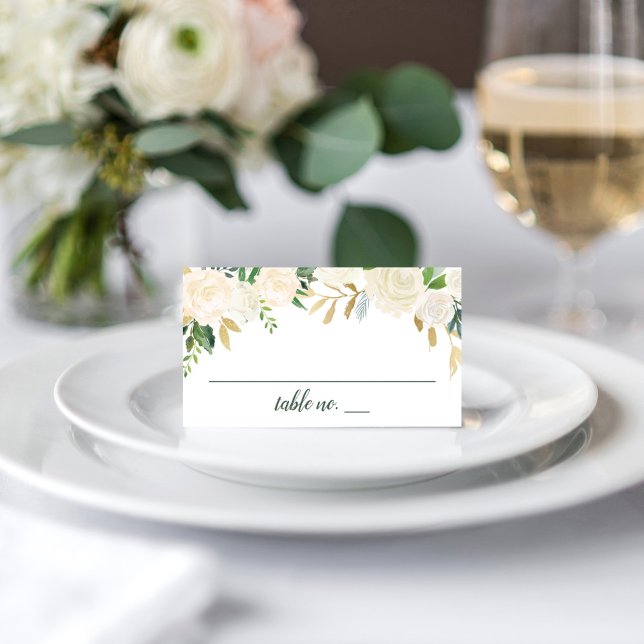 Tarjeta De Asiento Número de mesa de boda de flores verdes crema (Subido por el creador)
