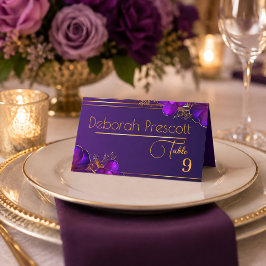 Tarjeta De Asiento Número de mesa de boda de violetas luminosas chic