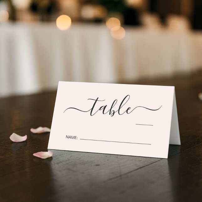 Tarjeta De Asiento Número de mesa de boda en rosa Script Chic (Chic Script Pink Wedding Table Number Place Card)