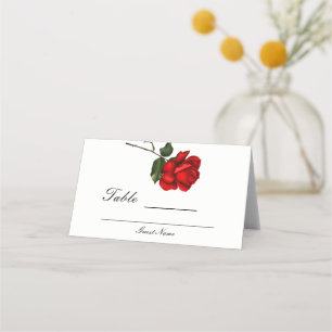 Tarjeta De Asiento Número de mesa de boda floral de rosa roja elegant