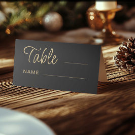 Tarjeta De Asiento Número de mesa de boda negro y dorado moderno