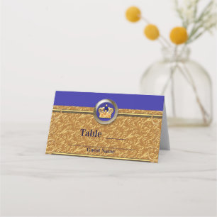 Tarjeta De Asiento Número de mesa de fiesta de corona azul real y dor