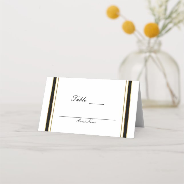 Tarjeta De Asiento Número de mesa elegante y clásico en negro, blanco (Reverso)