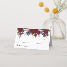 Tarjeta De Asiento Número de mesa floral de boda Navy Burgundy