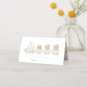 Tarjeta De Asiento Número de mesa para Baby Shower Tren Azul Oso