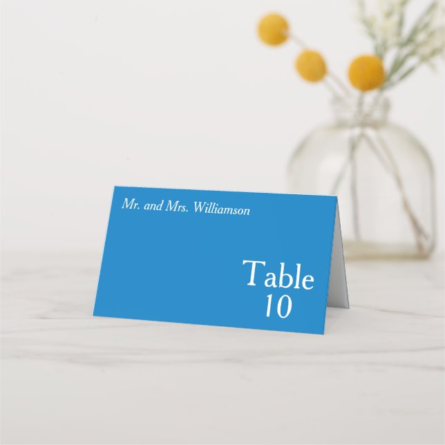 Tarjeta De Asiento Número de tabla de Boda blanco azul brillante (Anverso)