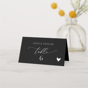 Tarjeta De Asiento Número de tabla de Boda Minimalista de pollo negro
