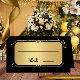 Tarjeta De Asiento Número de tabla de Bodas de Confetti de oro negro