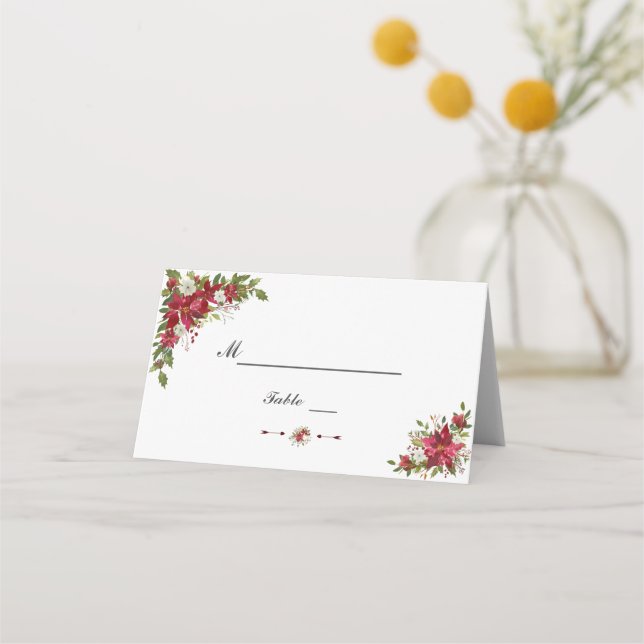 Tarjeta De Asiento Número de tabla de bodas de la puninsettia blanca  (Anverso)