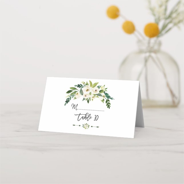 Tarjeta De Asiento Número de tabla floral moderna en flor blanca (Anverso)