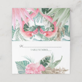 Tarjeta De Asiento Número de tabla Flores tropicales de flamencos ros
