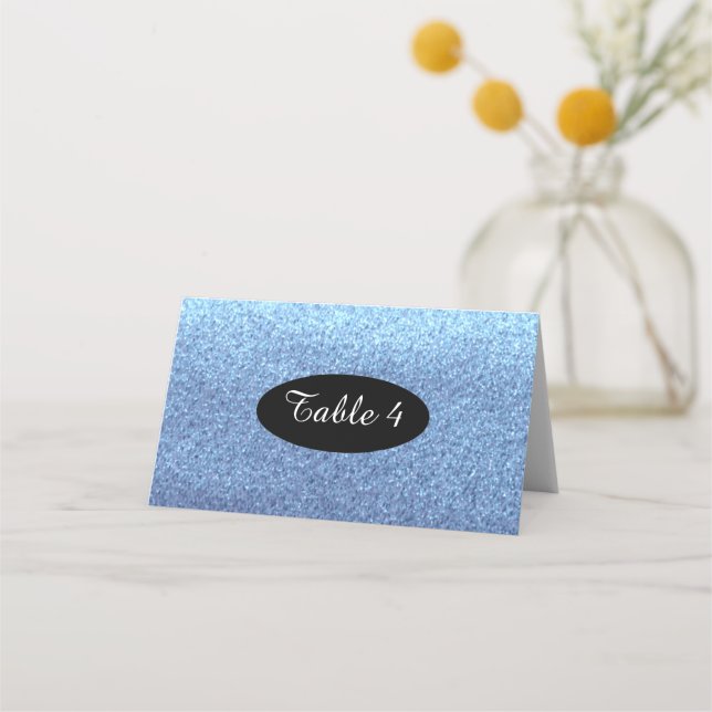 Tarjeta De Asiento Números de Asientos de Mesa con Brillo Falso Azul (Anverso)