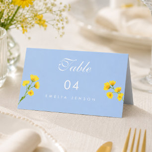 Tarjeta De Asiento Números de mesa de boda de ranúnculo azul y amaril