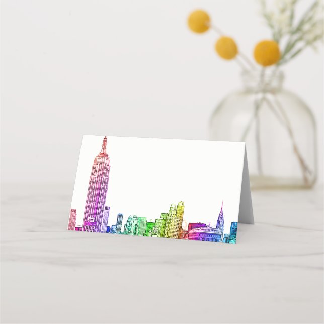 Tarjeta De Asiento NYC Skyline Etched Look Rainbow Escorards (Anverso)