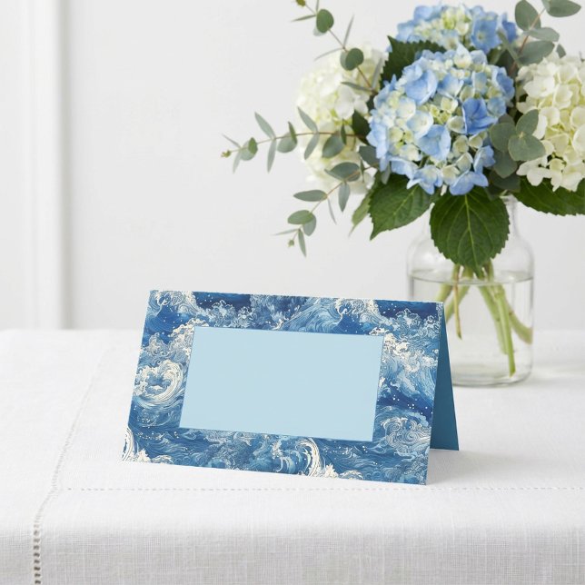 Tarjeta De Asiento Olas de los océanos azules que caen (Blue ocean crashing waves place card.)