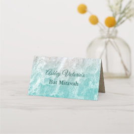 Tarjeta De Asiento Olas de Playa Turquesa Bat Mitzvah Doble