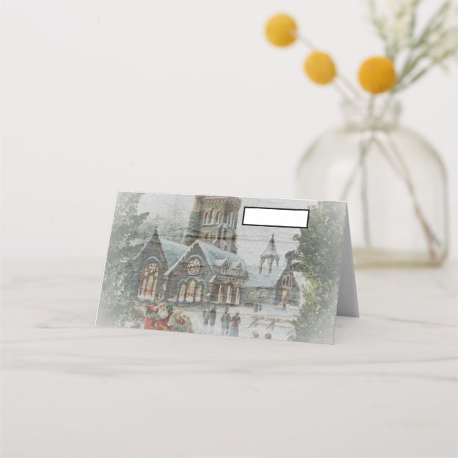 Tarjeta De Asiento Old time Santa with children in front of a church  (Anverso)