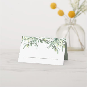 Tarjeta De Asiento Olivas acuarela. Boda italiana de jardín elegante