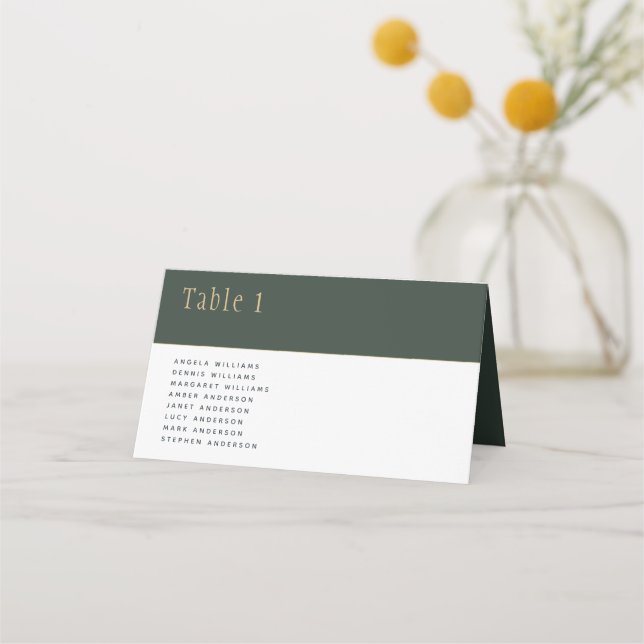 Tarjeta De Asiento Olive Moss Green Gold Boda TABLE Número de nombres (Anverso)