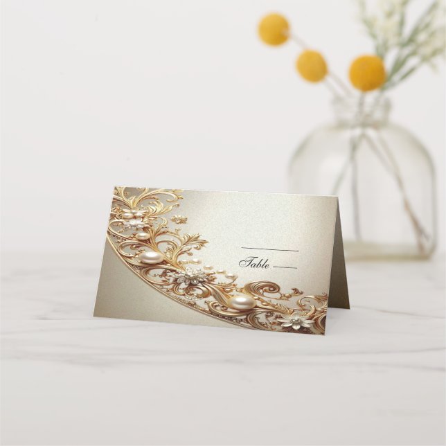 Tarjeta De Asiento Ornate Gold Flourish Place Card (Anverso)