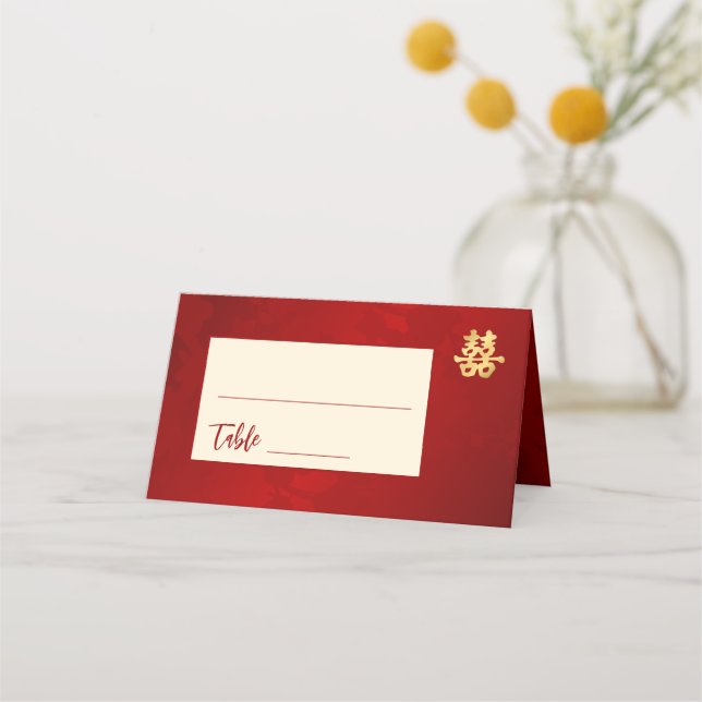 Tarjeta De Asiento Oro Rojo | Boda chino (Anverso)