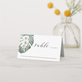Tarjeta De Asiento Orquídea blanca en Boda tropical de Monstera