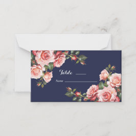 Tarjeta De Asiento Oscuro moody rosa y rosas rojas azul marino boda