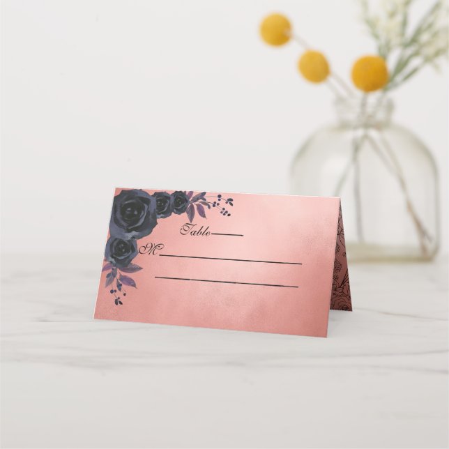 Tarjeta De Asiento Oscuro otoño floral gótico monograma morado (Anverso)