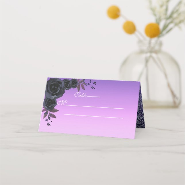 Tarjeta De Asiento Oscuro otoño floral gótico monograma morado (Anverso)