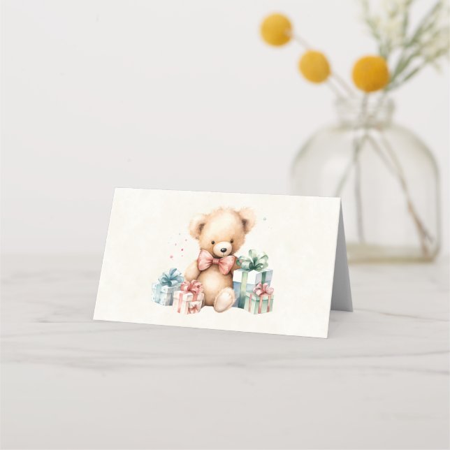 Tarjeta De Asiento Oso de peluche con regalo de Navidad (Anverso)