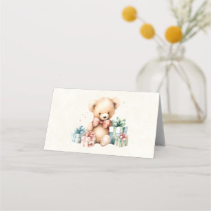 Tarjeta De Asiento Oso de peluche con regalo de Navidad